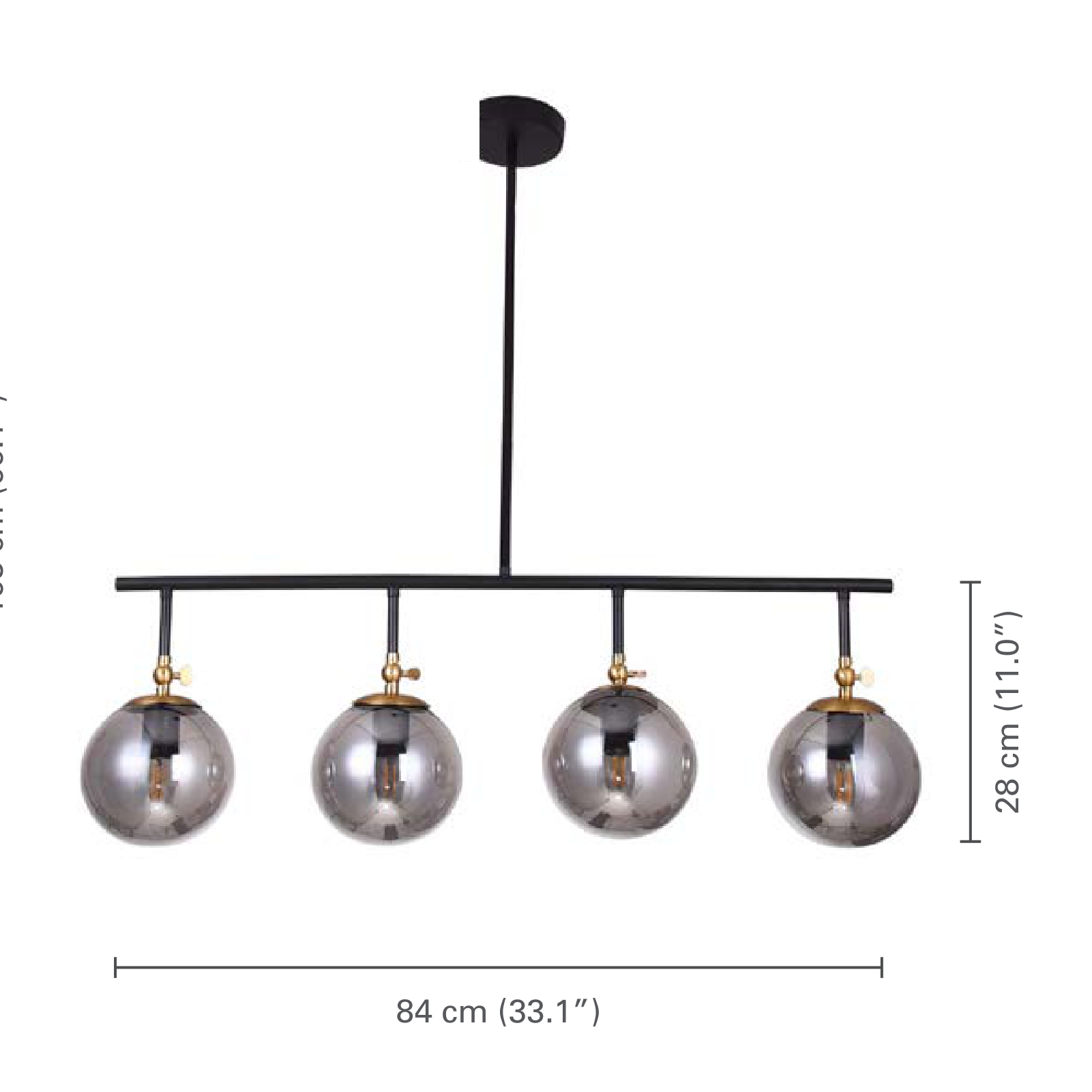 Xtricity - Luminaire Suspendu à 4 Têtes, Largeur de 33.1'', De la Collection Bolton, Noir - dimensions - Simple Boutique