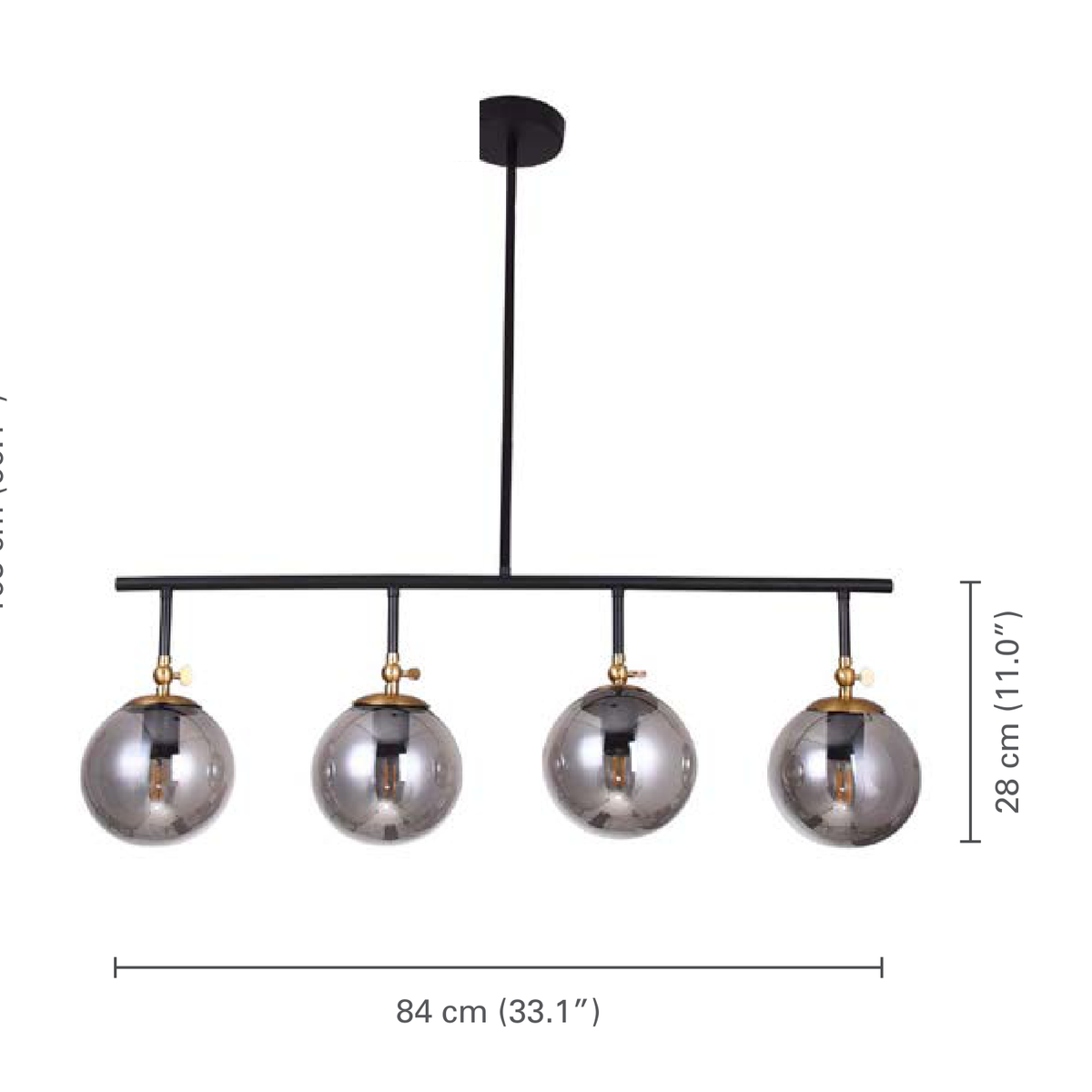 Xtricity - Luminaire Suspendu à 4 Têtes, Largeur de 33.1'', De la Collection Bolton, Noir - dimensions - Simple Boutique