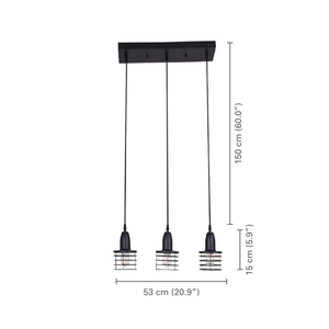 Xtricity - Luminaire Suspendu à 3 Lumières, Largeur de 20.86'', De la Collection Norway, Noir - dimensions - Simple Boutique