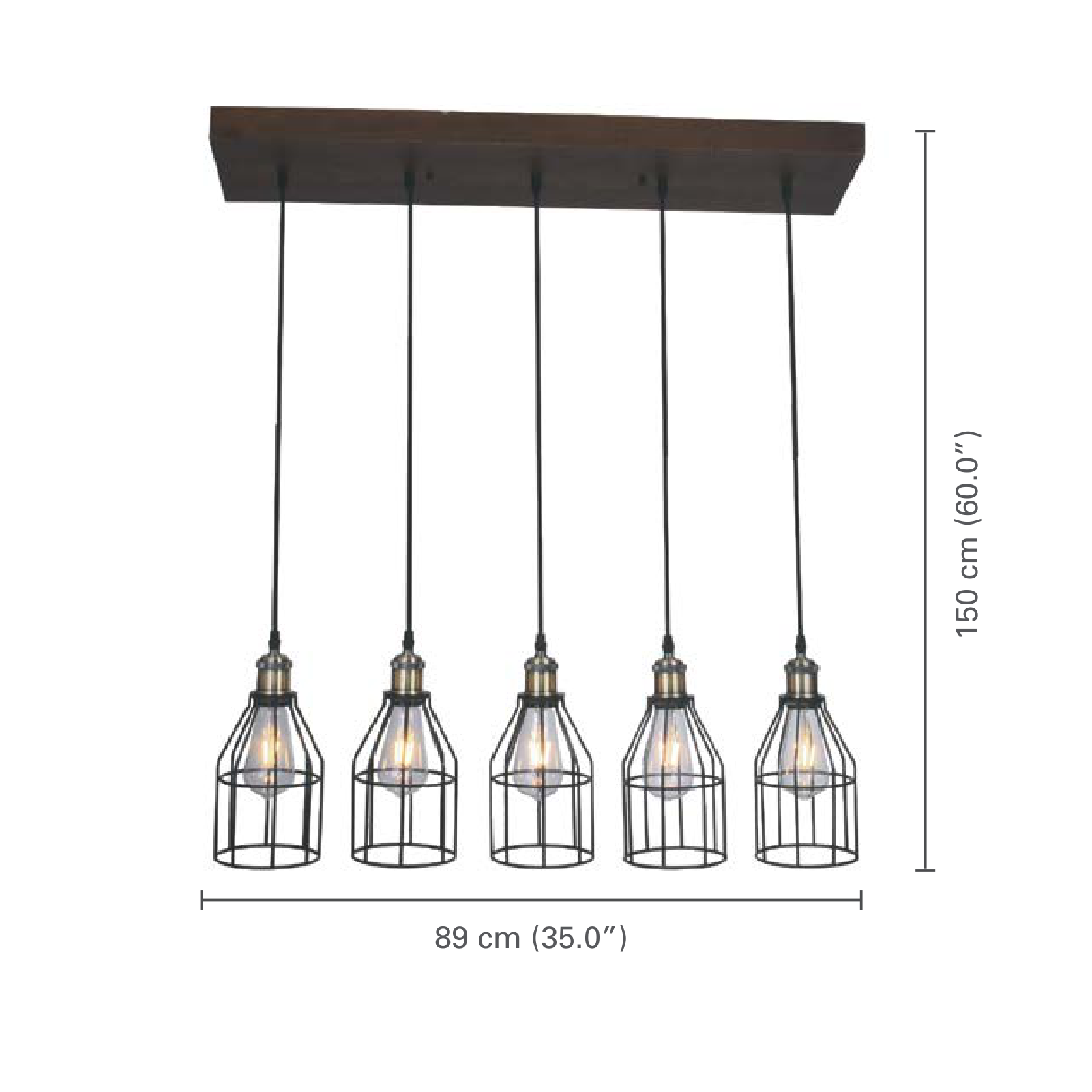 Xtricity - Luminaire Suspendu à 5 Lumières, Largeur de 35'', De la Collection New Yorker, Bois - dimensions - Simple Boutique