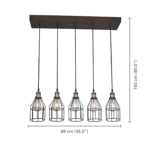 Xtricity - Luminaire Suspendu à 5 Lumières, Largeur de 35'', De la Collection New Yorker, Bois - dimensions - Simple Boutique
