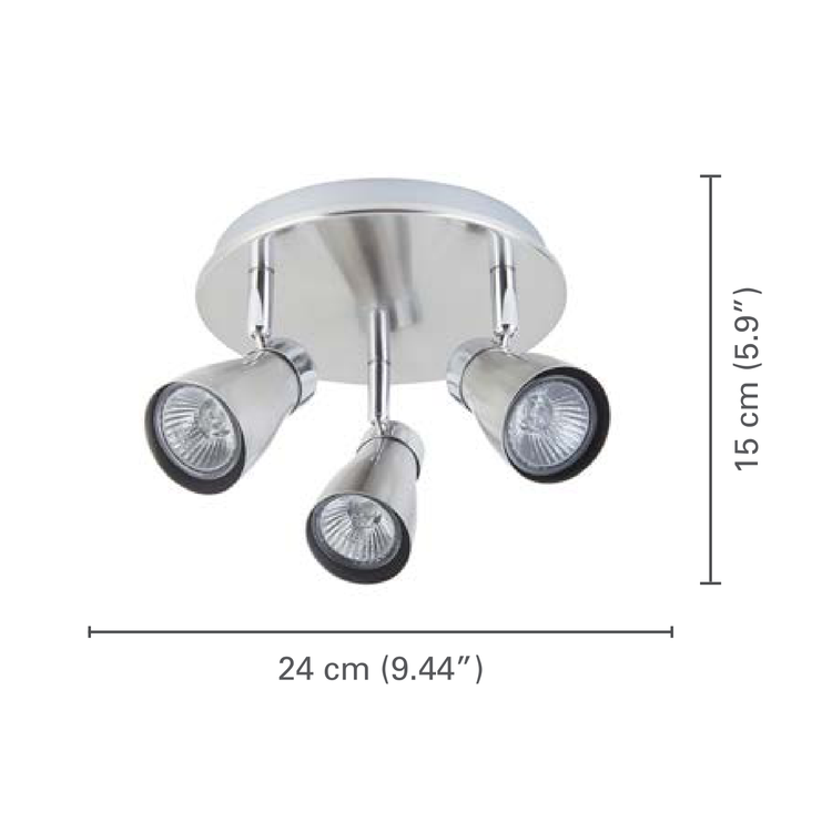 Xtricity - Plafonniers à 3 Têtes, Largeur de 9.44'', De la Collection Yorkshire, Nickel Chrome - dimensions - Simple Boutique