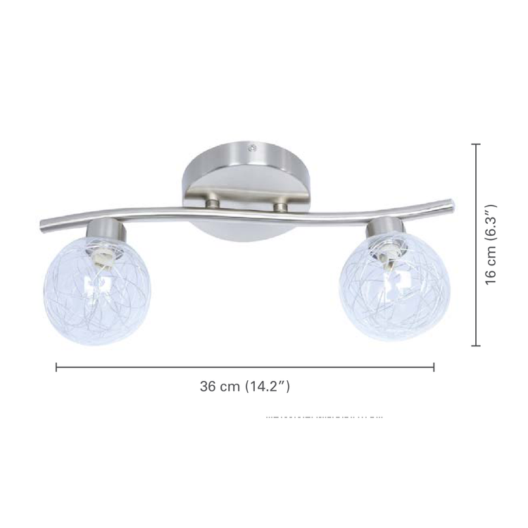 Xtricity - Plafonnier à 2 Têtes, Largeur de 14.17'', De la Collection Oscar, Argenté - dimensions - Simple Boutique