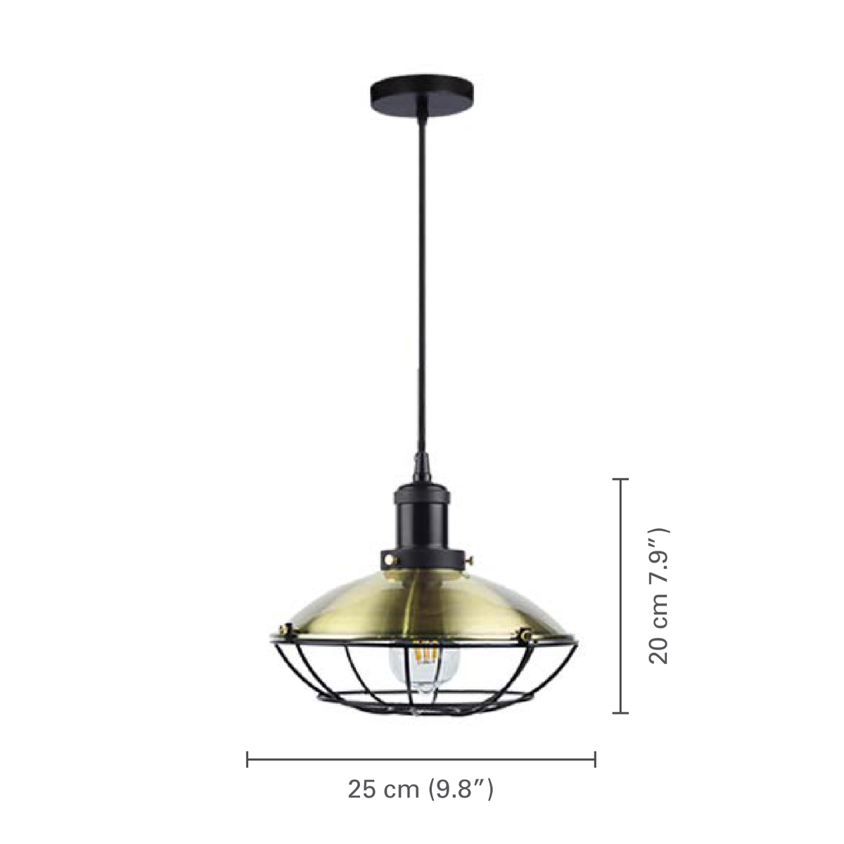 Xtricity - Luminaire Suspendu, Largeur de 9.84'', De la Collection Houston, Laiton Antique - dimensions - Simple Boutique