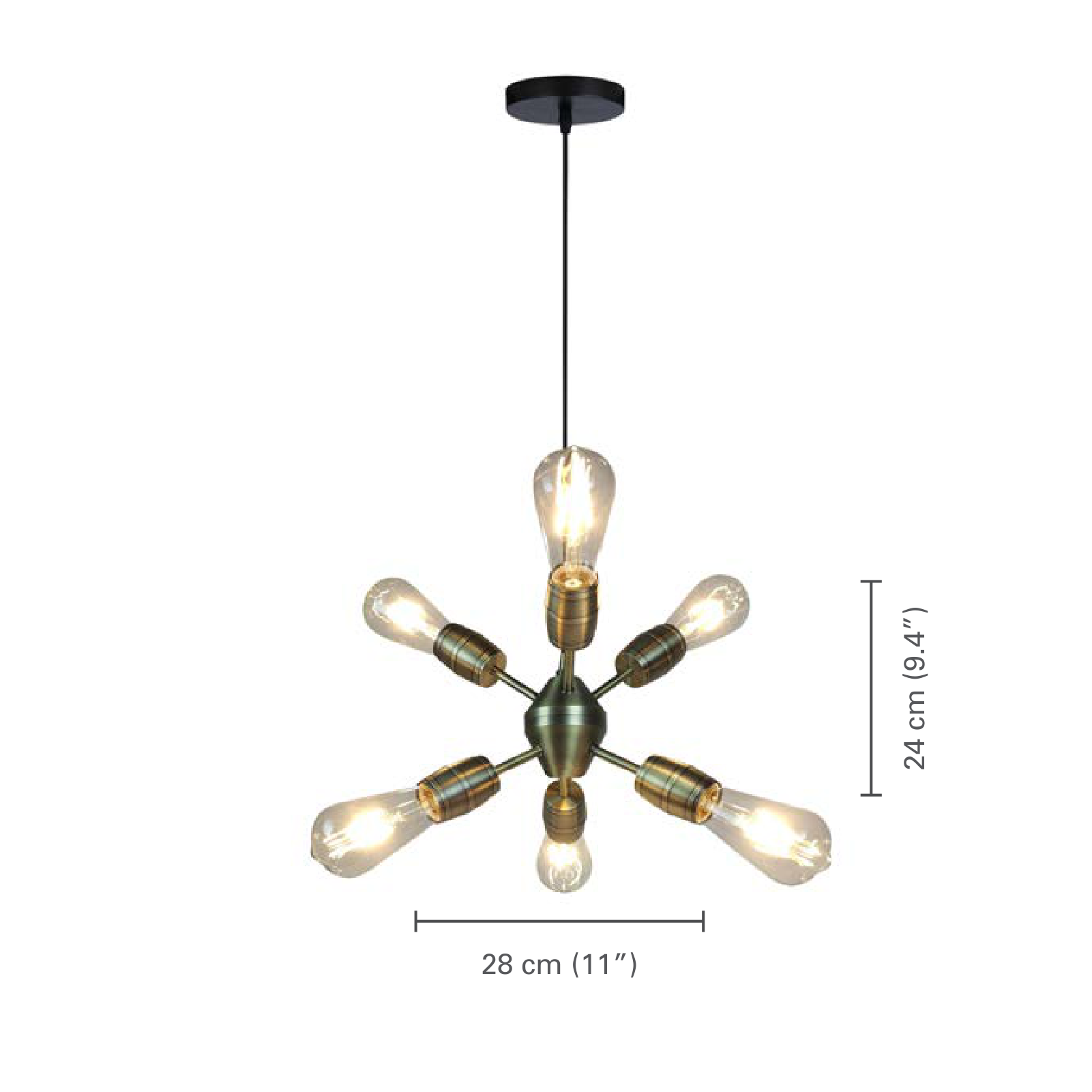 Xtricity - Luminaire Suspendu à 6 Lumières, Largeur de 11'', De la Collection Freedom, Laiton Antique - dimensions - Simple Boutique