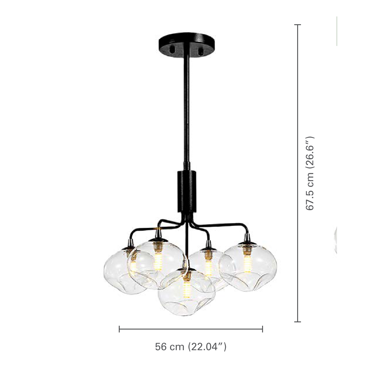 Xtricity - Luminaire Suspendu à 5 Lumières, Largeur de 22.04'', De la Collection Stanford, Noir - dimensions - Simple Boutique