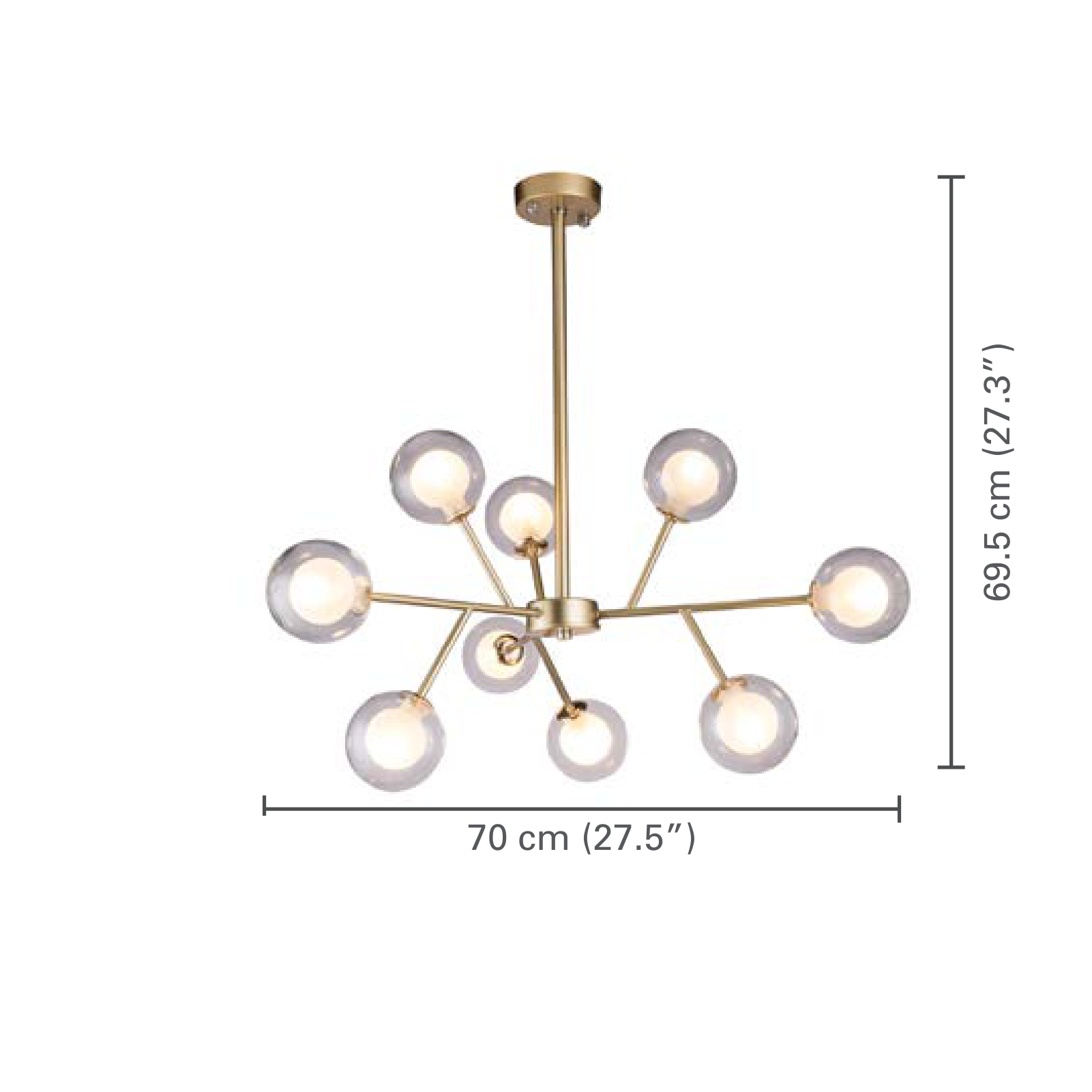 Xtricity - Luminaire Suspendu à 9 Lumières, Largeur de 27.5'', De la Collection Goldwin, Or - dimensions - Simple Boutique