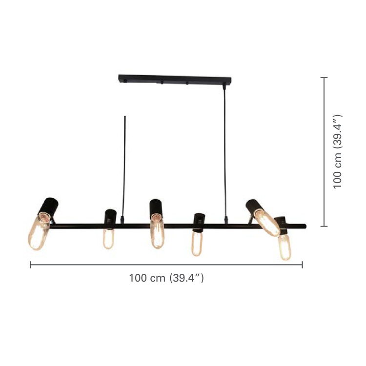Xtricity - Luminaire Suspendu à 6 Lumières, Largeur de 39.3'', De la Collection Gloria, Noir - dimensions - Simple Boutique