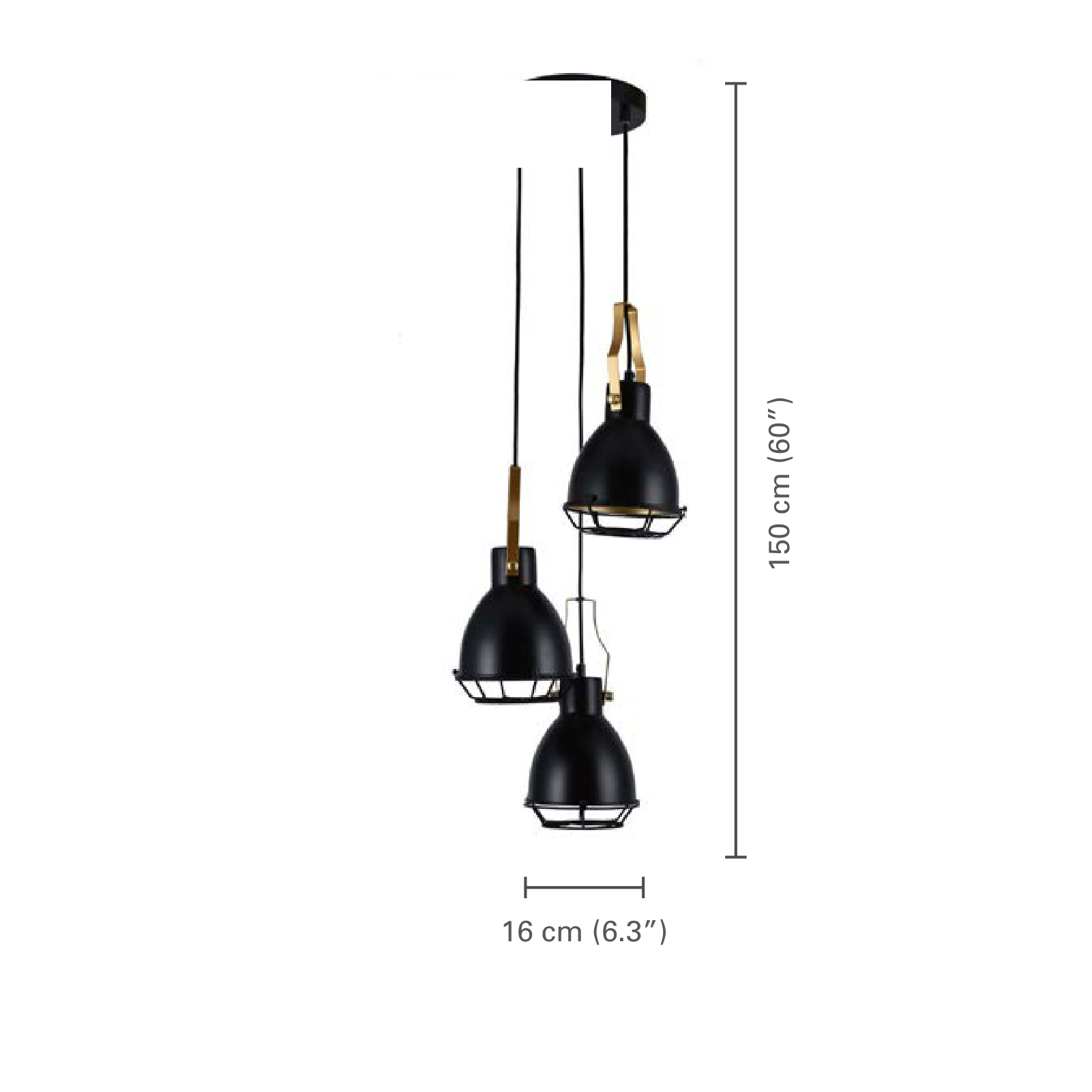 Xtricity - Luminaire Suspendu à 3 Lumières, Largeur de 6.2'', De la Collection Virginia, Noir - dimensions - Simple Boutique