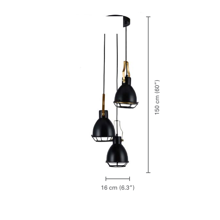 Xtricity - Luminaire Suspendu à 3 Lumières, Largeur de 6.2'', De la Collection Virginia, Noir - dimensions - Simple Boutique