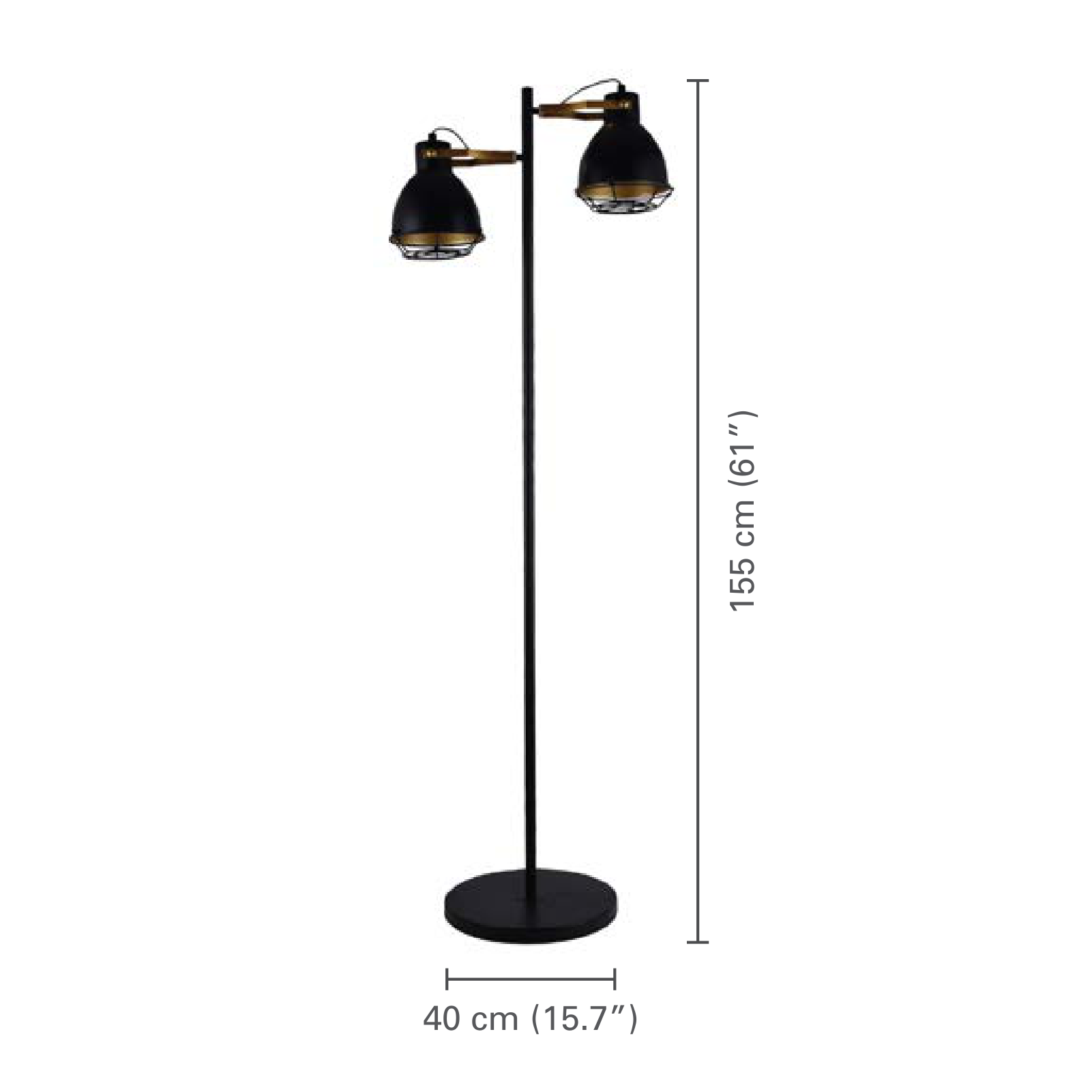 Xtricity - Luminaire sur Pied à 2 Têtes, Hauteur de 5', De la Collection Virginia, Noir - dimensions - Simple Boutique
