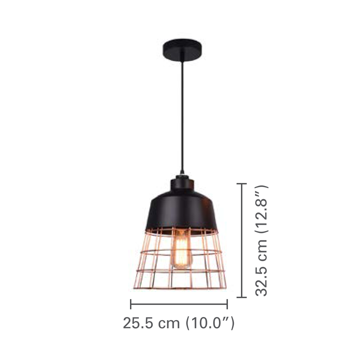 Xtricity - Luminaire Suspendu, Largeur de 10'', De la Collection Monaco, Noir et Cuivre - dimensions - Simple Boutique