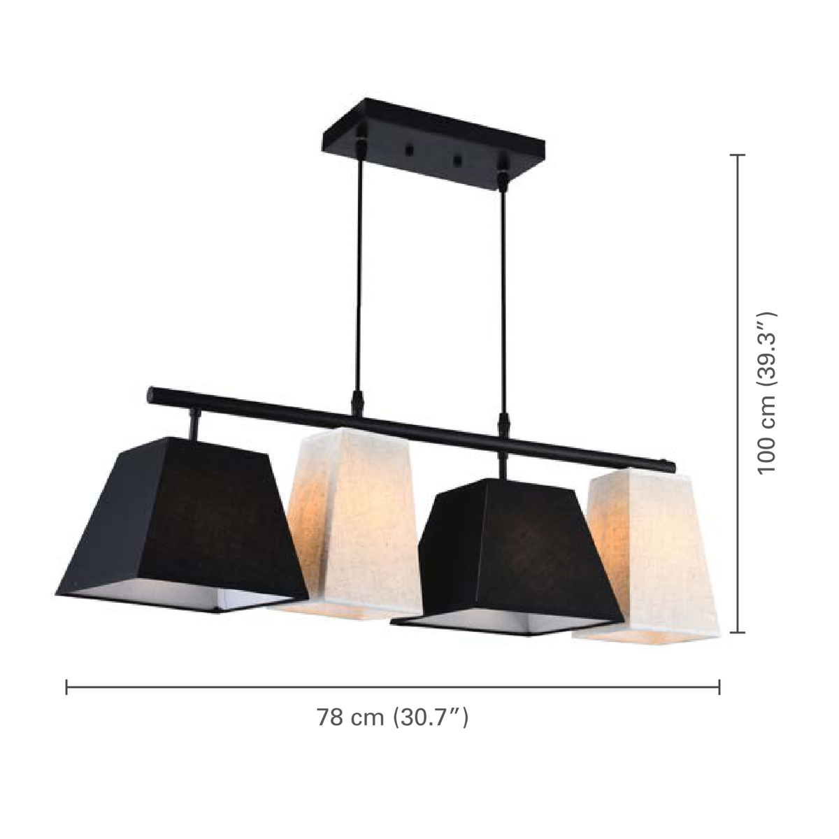 Xtricty - Luminaire Suspendu à 4 Lumières, Largeur de 30.7'', De la Collection Oxford, Noir et Blanc - dimensions - Simple Boutique