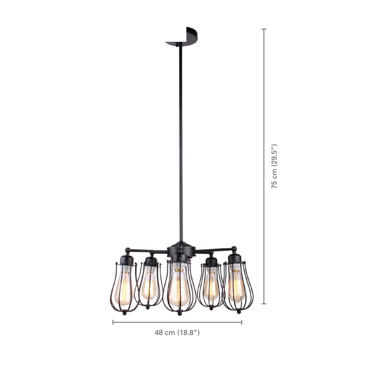 Xtricity - Luminaire Suspendu à 5 Lumières, Largeur de 18.8'', De la Collection Broadway, Noir - dimensions - Simple Boutique