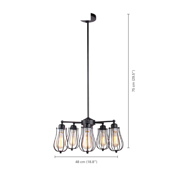 Xtricity - Luminaire Suspendu à 5 Lumières, Largeur de 18.8'', De la Collection Broadway, Noir - dimensions - Simple Boutique