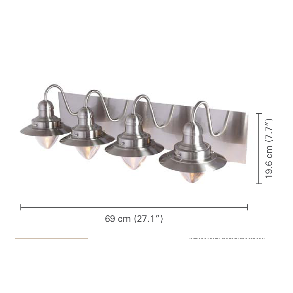 Xtricity - Luminaire de Vanité à 4 Lumières, Largeur de 27.1'', De la Collection Baltimore, Fini Nickel - dimensions - Simple Boutique