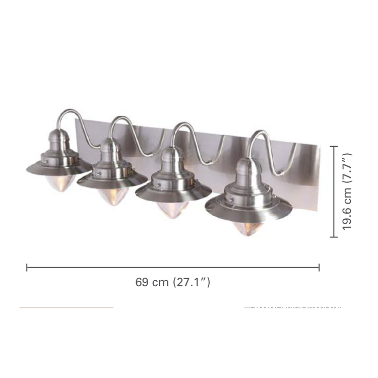 Xtricity - Luminaire de Vanité à 4 Lumières, Largeur de 27.1'', De la Collection Baltimore, Fini Nickel - dimensions - Simple Boutique