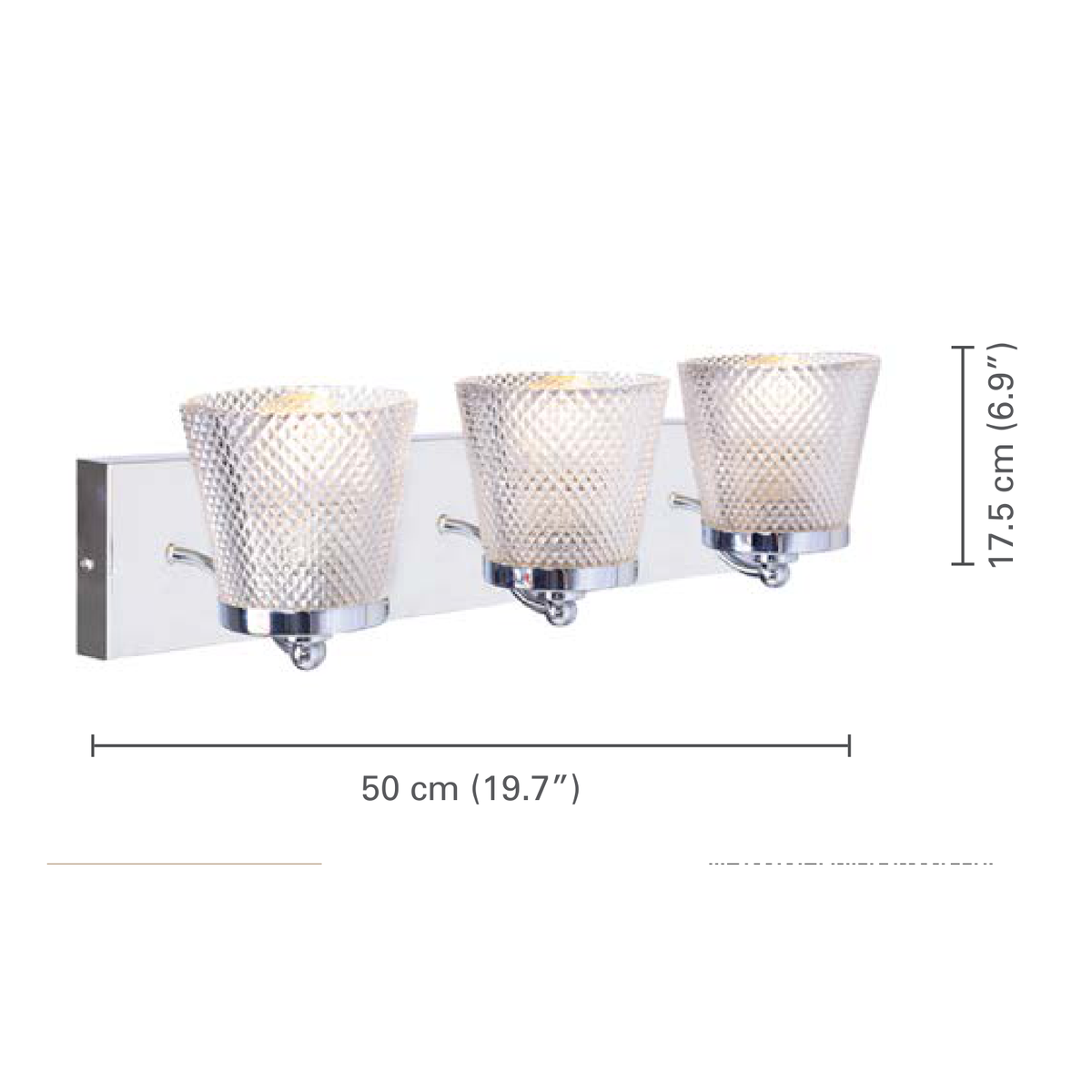 Xtricity - Luminaire de Vanité à 3 Lumières, Largeur de 19.7'', De la Collection Riva, Fini Chromé - dimensions - Simple Boutique