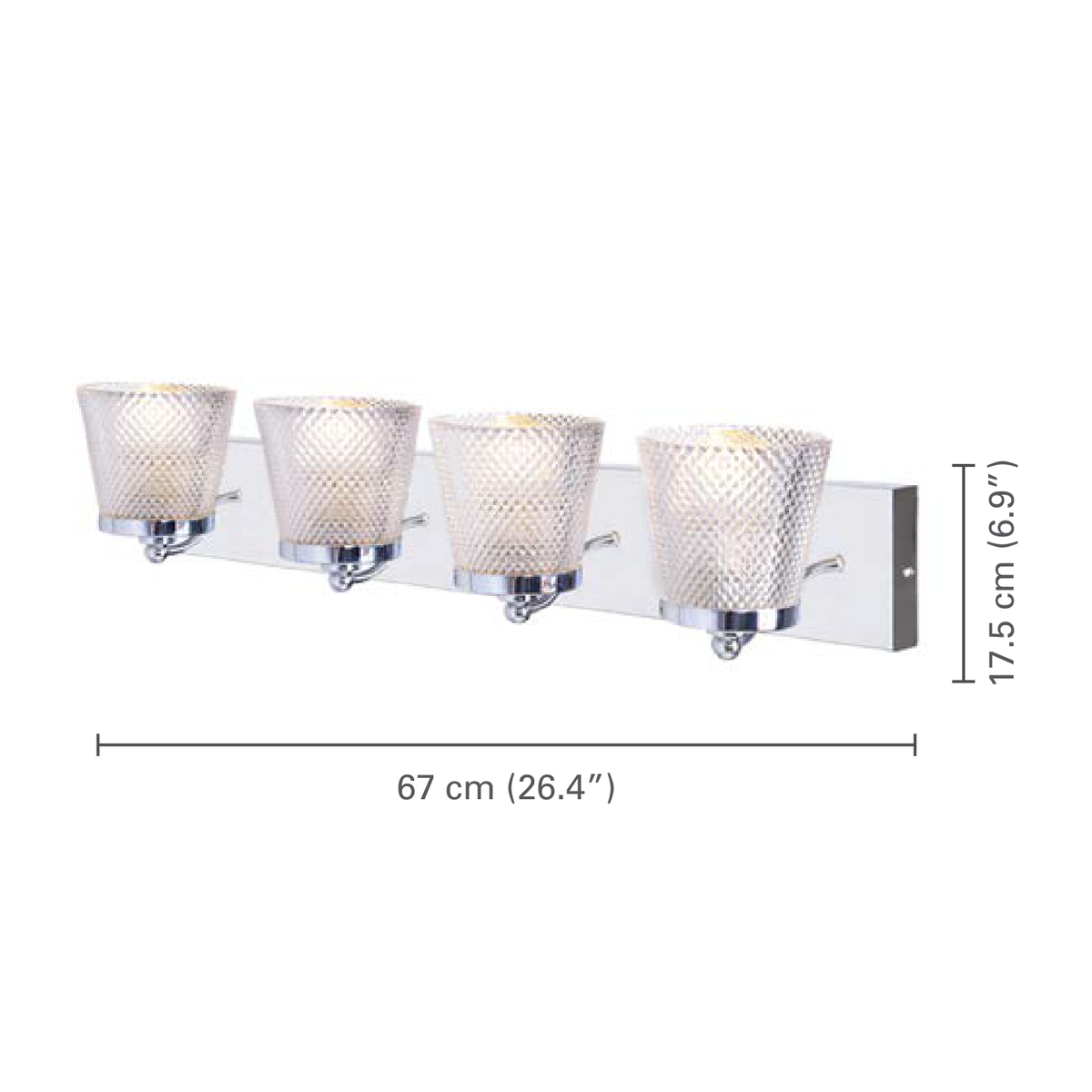 Xtricity - Luminaire de Vanité à 4 Lumières, Largeur de 26.4'', De la Collection Riva, Fini Chromé - dimensions - Simple Boutique