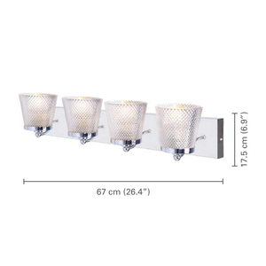 Xtricity - Luminaire de Vanité à 4 Lumières, Largeur de 26.4'', De la Collection Riva, Fini Chromé - dimensions - Simple Boutique