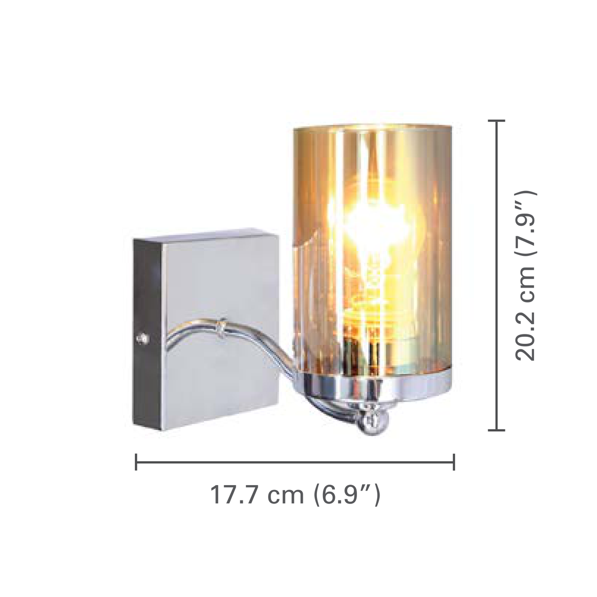 Xtricity - Luminaire de Vanité à 1 Tête, Largeur de 6.9'', De la Collection Dawson, Fini Chromé - dimensions - Simple Boutique