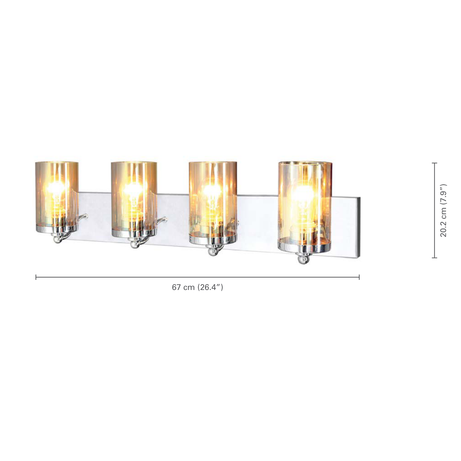 Xtricity - Luminaire de Vanité à 4 Têtes, Largeur de 26.4'', De la Collection Dawson, Fini Chromé - dimensions - Simple Boutique