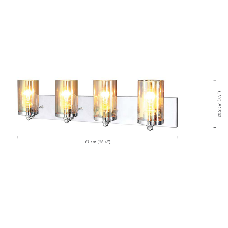 Xtricity - Luminaire de Vanité à 4 Têtes, Largeur de 26.4'', De la Collection Dawson, Fini Chromé - dimensions - Simple Boutique