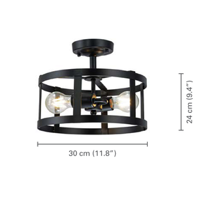 Xtricity - Plafonnier Décoratif à 2 Ampoules, Largeur de 11.8", De la Collection Preston, Noir - dimensions - Simple Boutique
