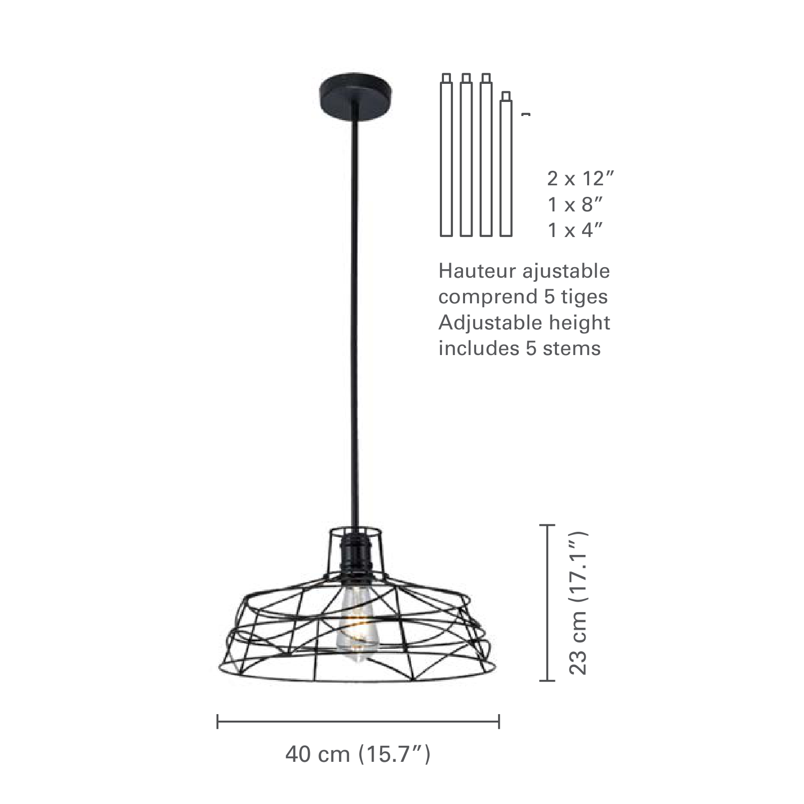 Xtricity - Luminaire Suspendu, Largeur de 15.7'', De la Collection Veronica, Noir - dimensions - Simple Boutique