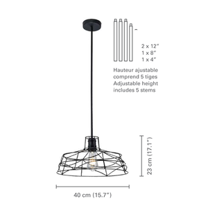 Xtricity - Luminaire Suspendu, Largeur de 15.7'', De la Collection Veronica, Noir - dimensions - Simple Boutique