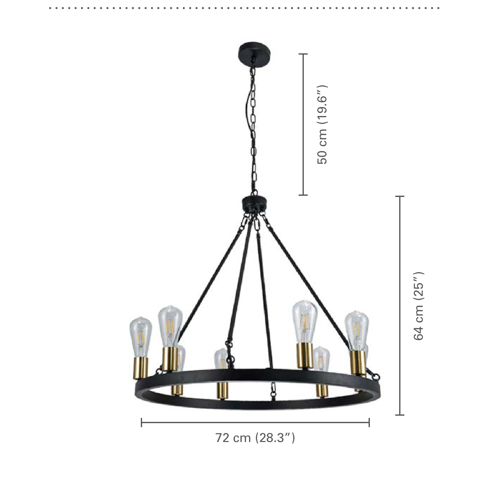 Xtricity - Luminaire Suspendu à 6 Lumières, Largeur de 28.3'', De la Collection WestGate, Noir - dimensions - Simple Boutique