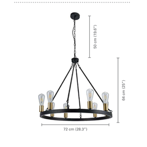 Xtricity - Luminaire Suspendu à 6 Lumières, Largeur de 28.3'', De la Collection WestGate, Noir - dimensions - Simple Boutique