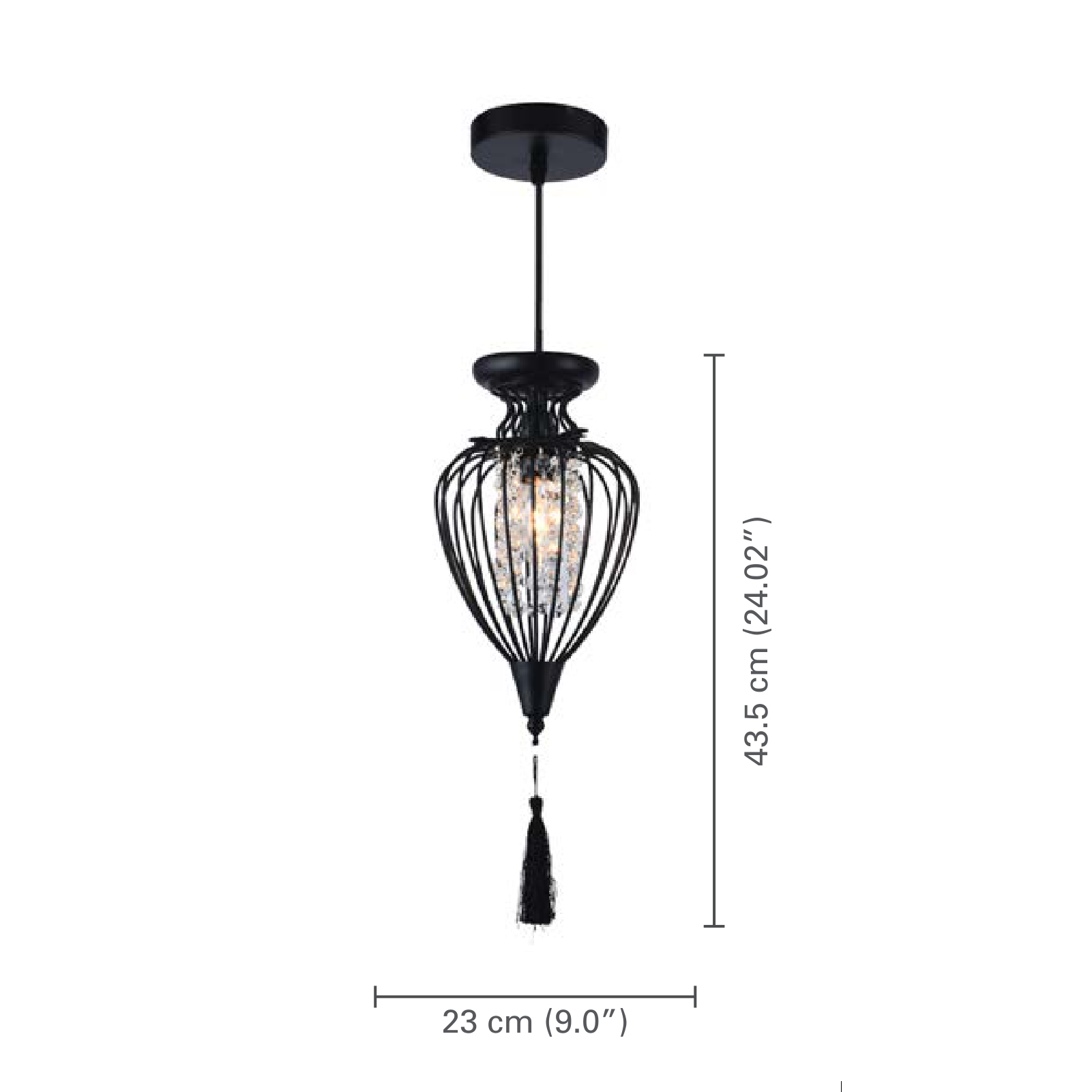 Xtricity - Luminaire Suspendu à 1 Lumières, Largeur de 9.1'', De la Collection QueensDown, Noir - dimensions - Simple Boutique