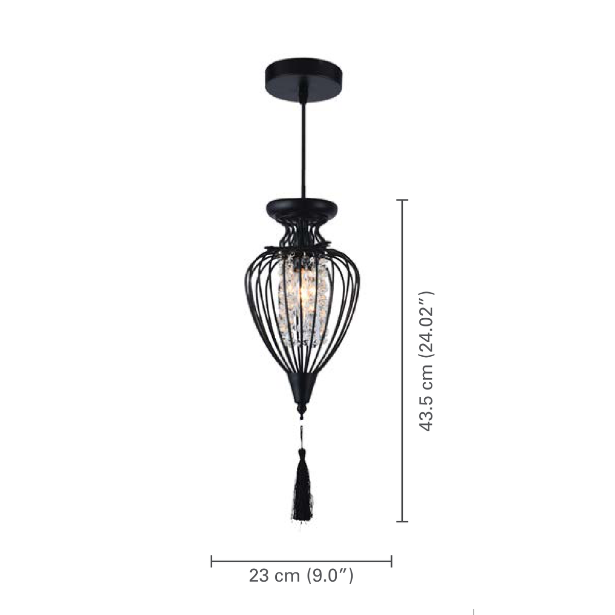 Xtricity - Luminaire Suspendu à 1 Lumières, Largeur de 9.1'', De la Collection QueensDown, Noir - dimensions - Simple Boutique