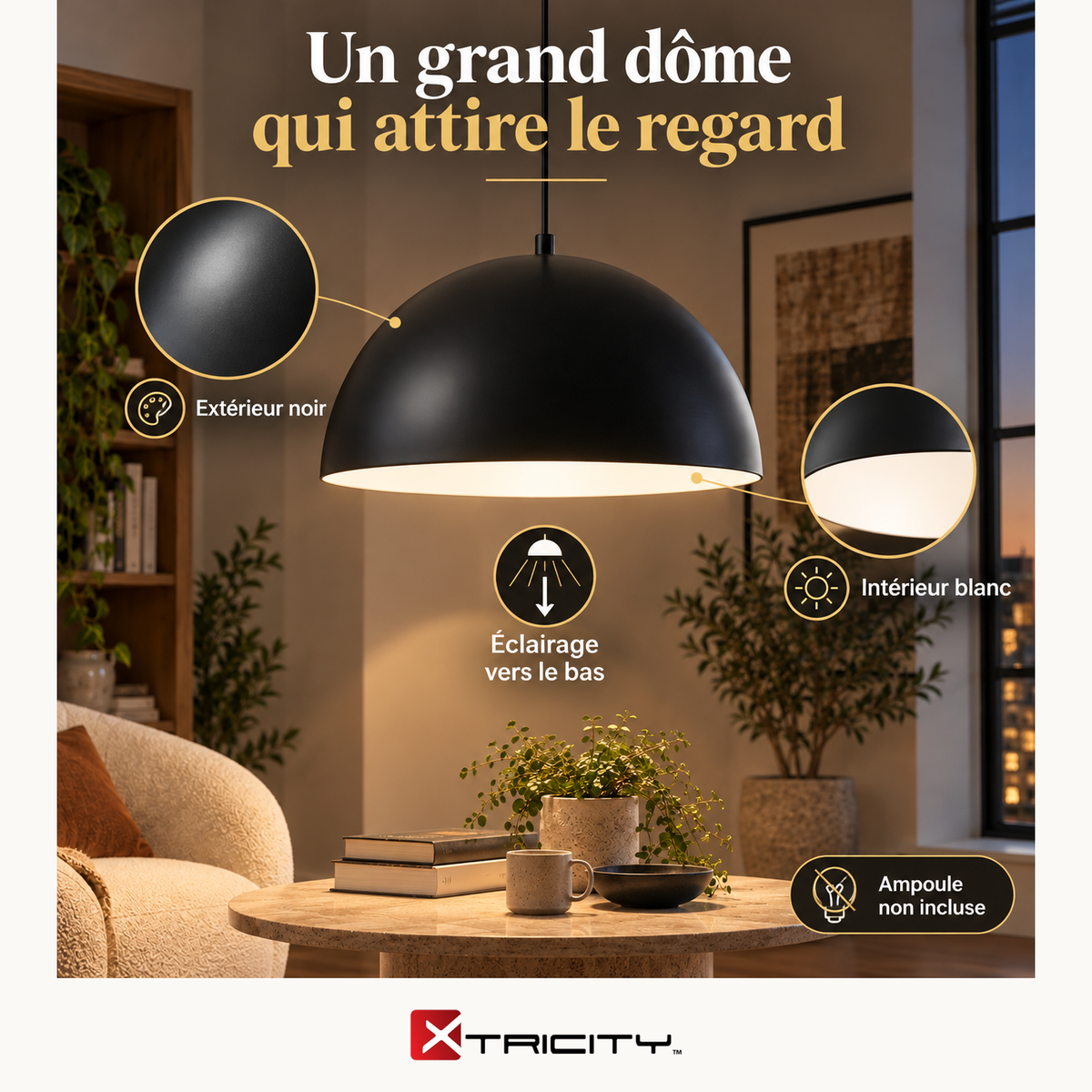 Trebecca Suspension 60 cm - Extérieur noir, Intérieur blanc — Avantages — logo original Xtricity