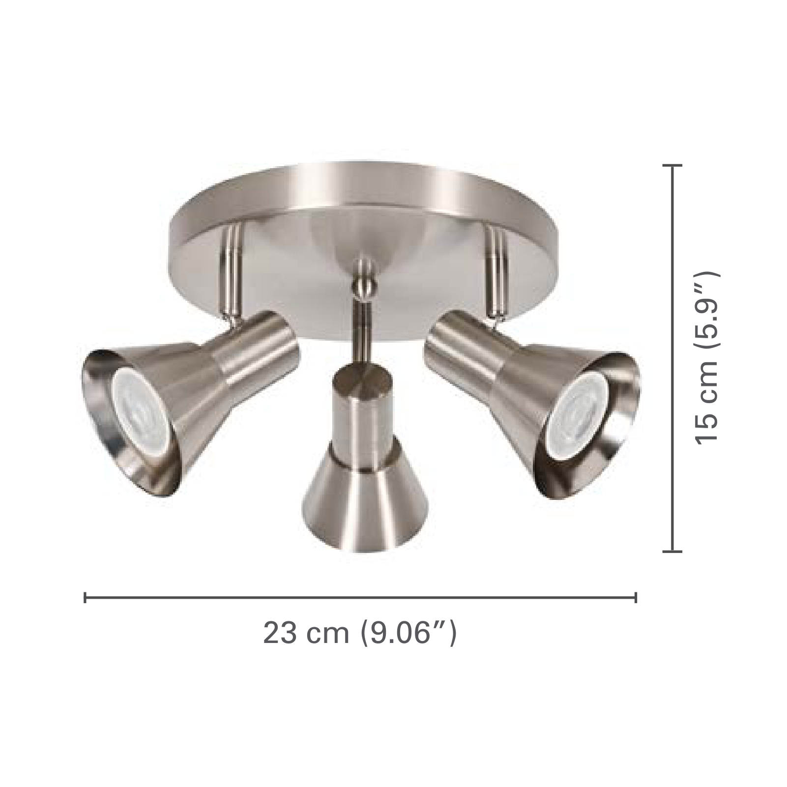 Xtricity - Luminaire Directionnel à 3 Tête, Largeur de 9.06", De la Collection Rosalie, Nickel - dimensions - Simple Boutique