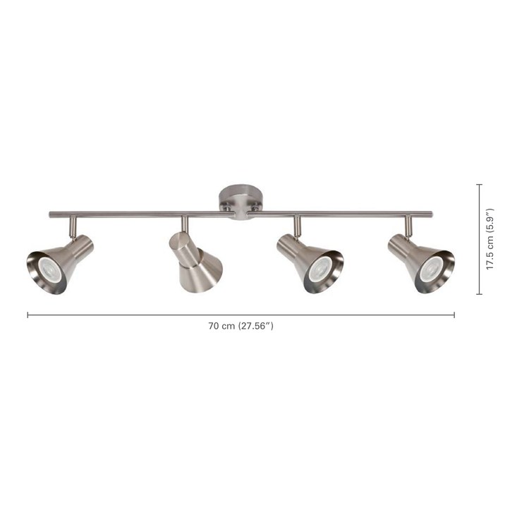 Xtricity - Rail d'éclairage à 4 Têtes, Largeur de 27.56", De la Collection Rosalie, Nickel - dimensions - Simple Boutique