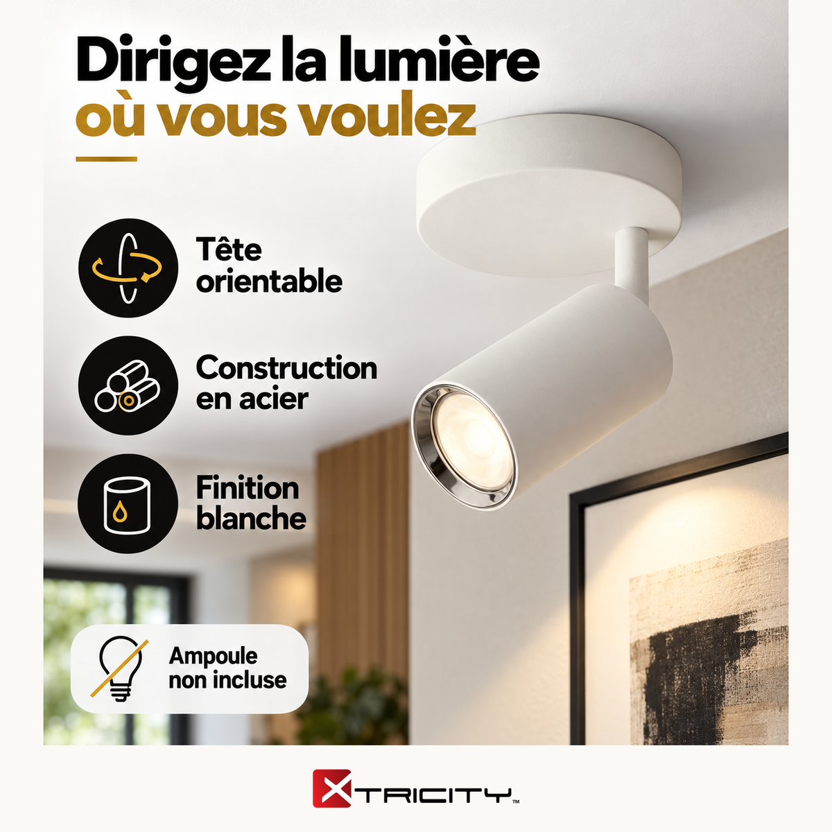 Plafonnier orientable 1 tête Flemings, blanc — Avantages — logo original Xtricity