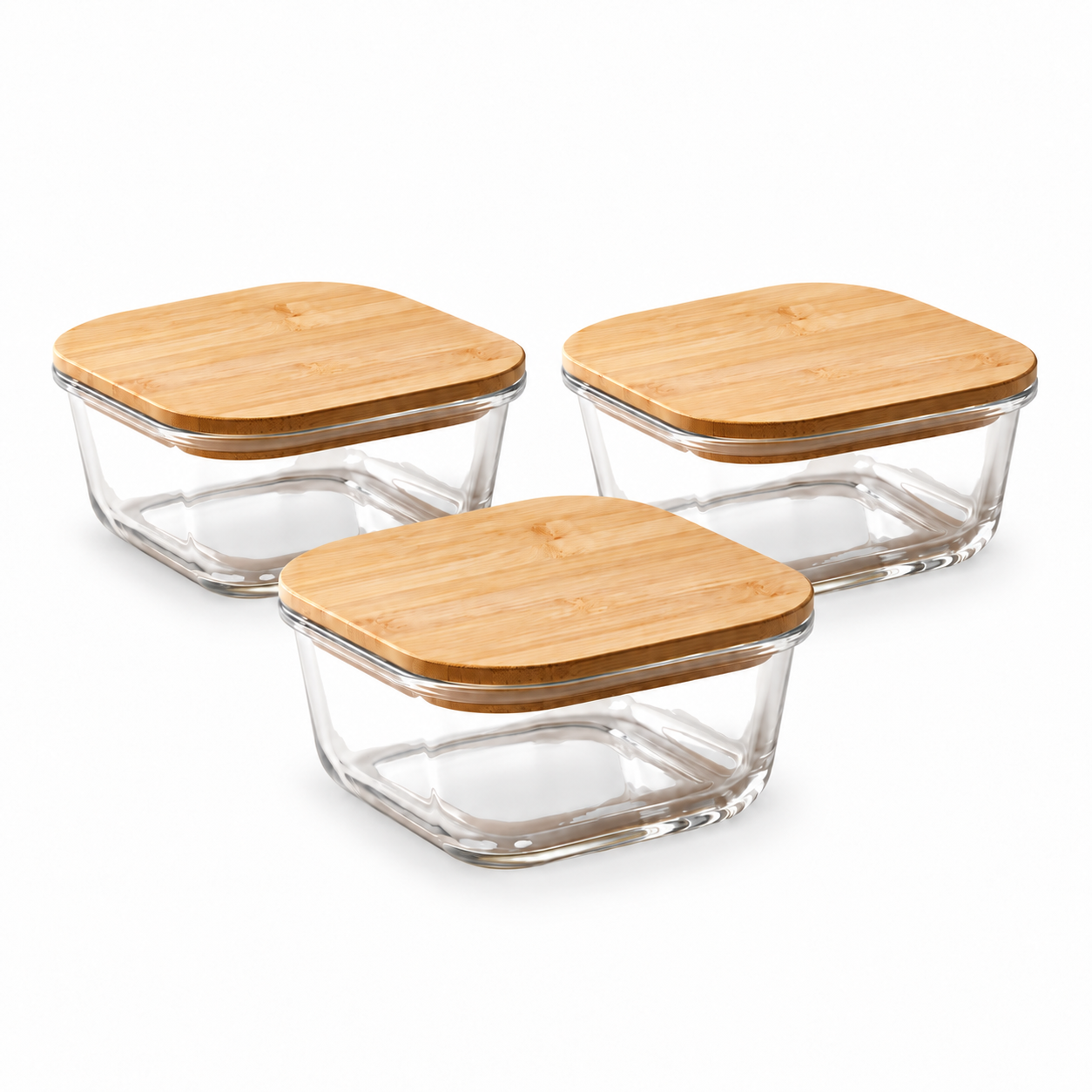 JS Gourmet Boîte alimentaire carrée en verre borosilicate de 520 ml avec couvercle en bambou — Lot de 3 - Simple Boutique