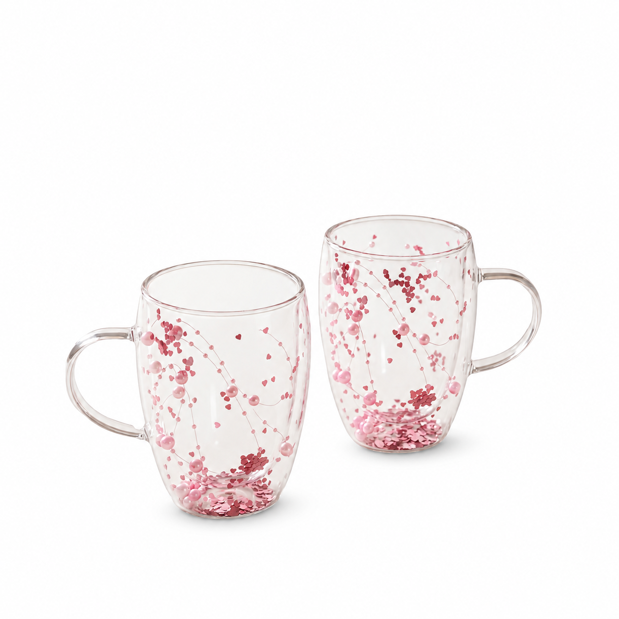 Tasses en verre à double paroi avec collier de perles flottant - Lot de 2