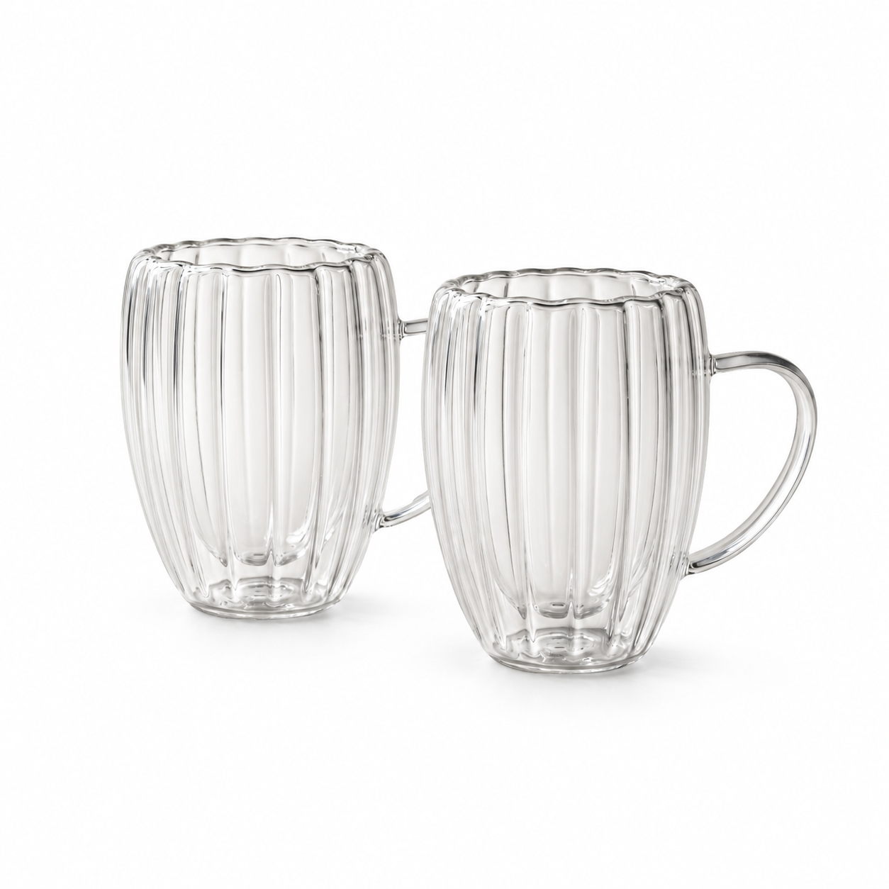 Tasses en verre borosilicate à double paroi à design de rainures embossées, 350 ml (ensemble de 2)