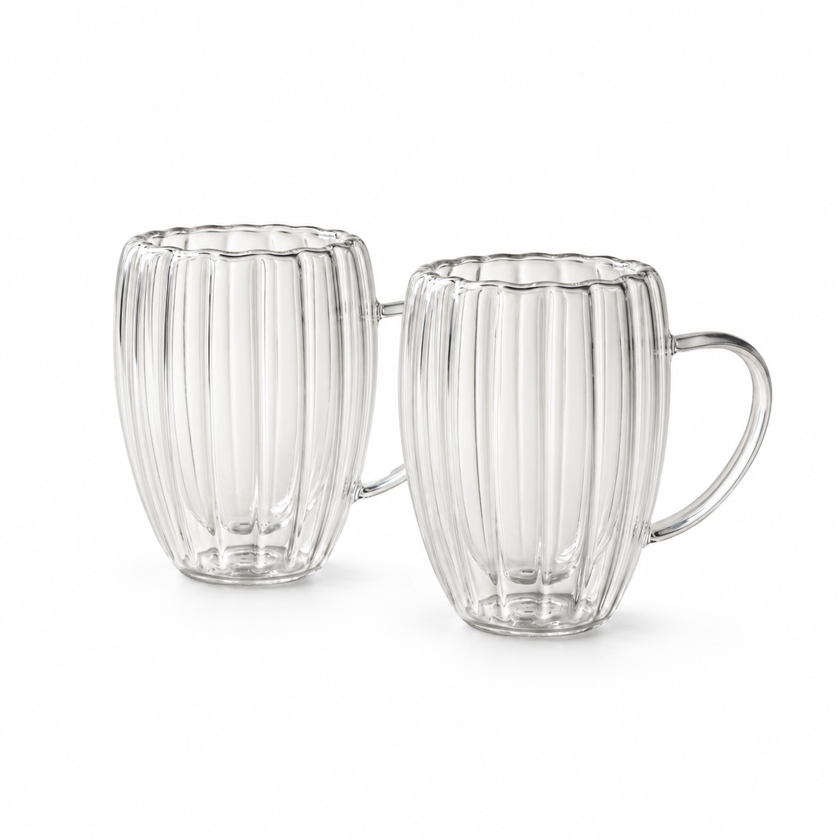 Tasses en verre borosilicate à double paroi à design de rainures embossées, 350 ml (ensemble de 2)