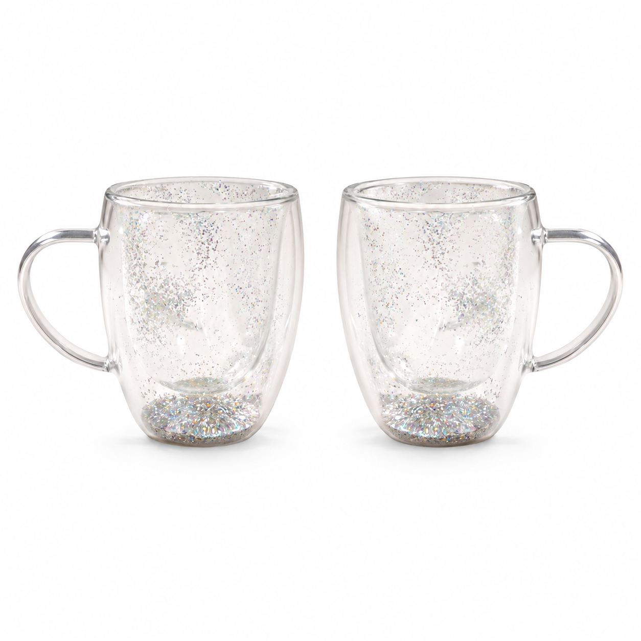 Tasses en verre borosilicate à double paroi avec paillettes flottantes, 350 ml (ensemble de 2)