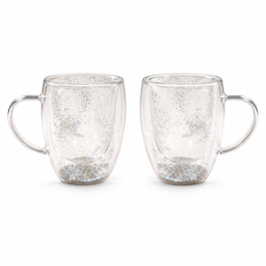 Tasses en verre borosilicate à double paroi avec paillettes flottantes, 350 ml (ensemble de 2)