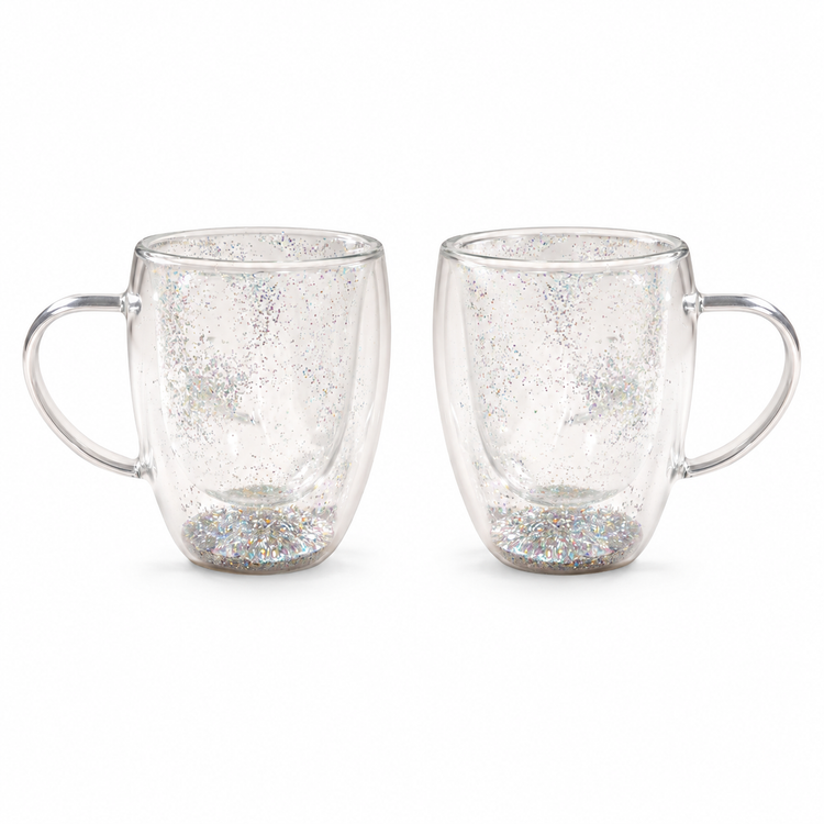 Tasses en verre borosilicate à double paroi avec paillettes flottantes, 350 ml (ensemble de 2)