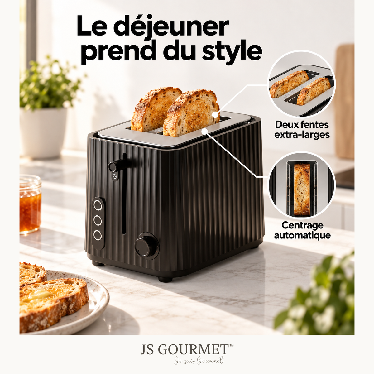 Grille-pain rétro noir — Avantages — logo original JS-Gourmet
