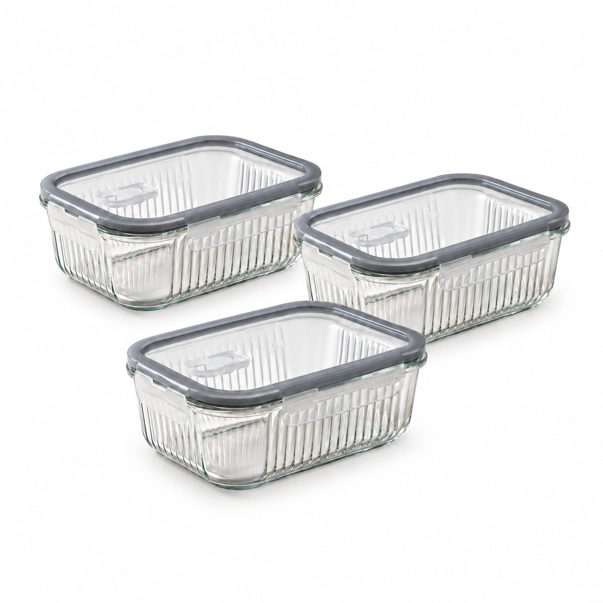 JS Gourmet Récipient alimentaire en verre borosilicate avec couvercle à évent - 1520 ml - Lot de 3 - Simple Boutique