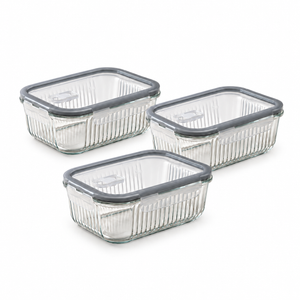 JS Gourmet Récipient alimentaire en verre borosilicate avec couvercle à évent - 1520 ml - Lot de 3 - Simple Boutique