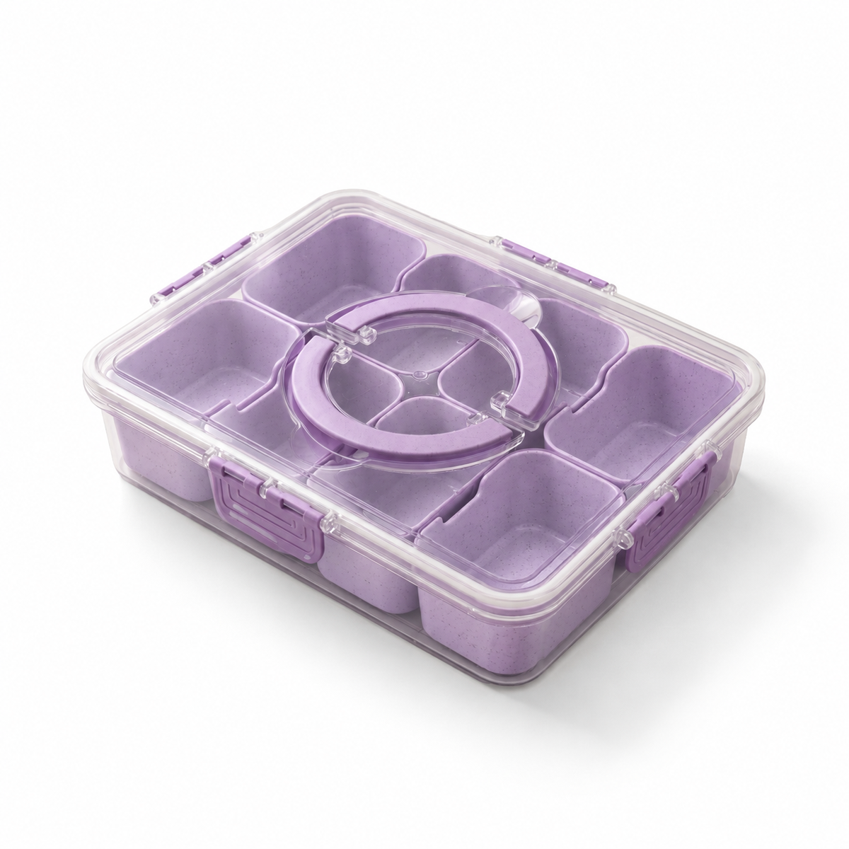 Boîte à goûter à 8 compartiments avec poignée - violet paille de blé