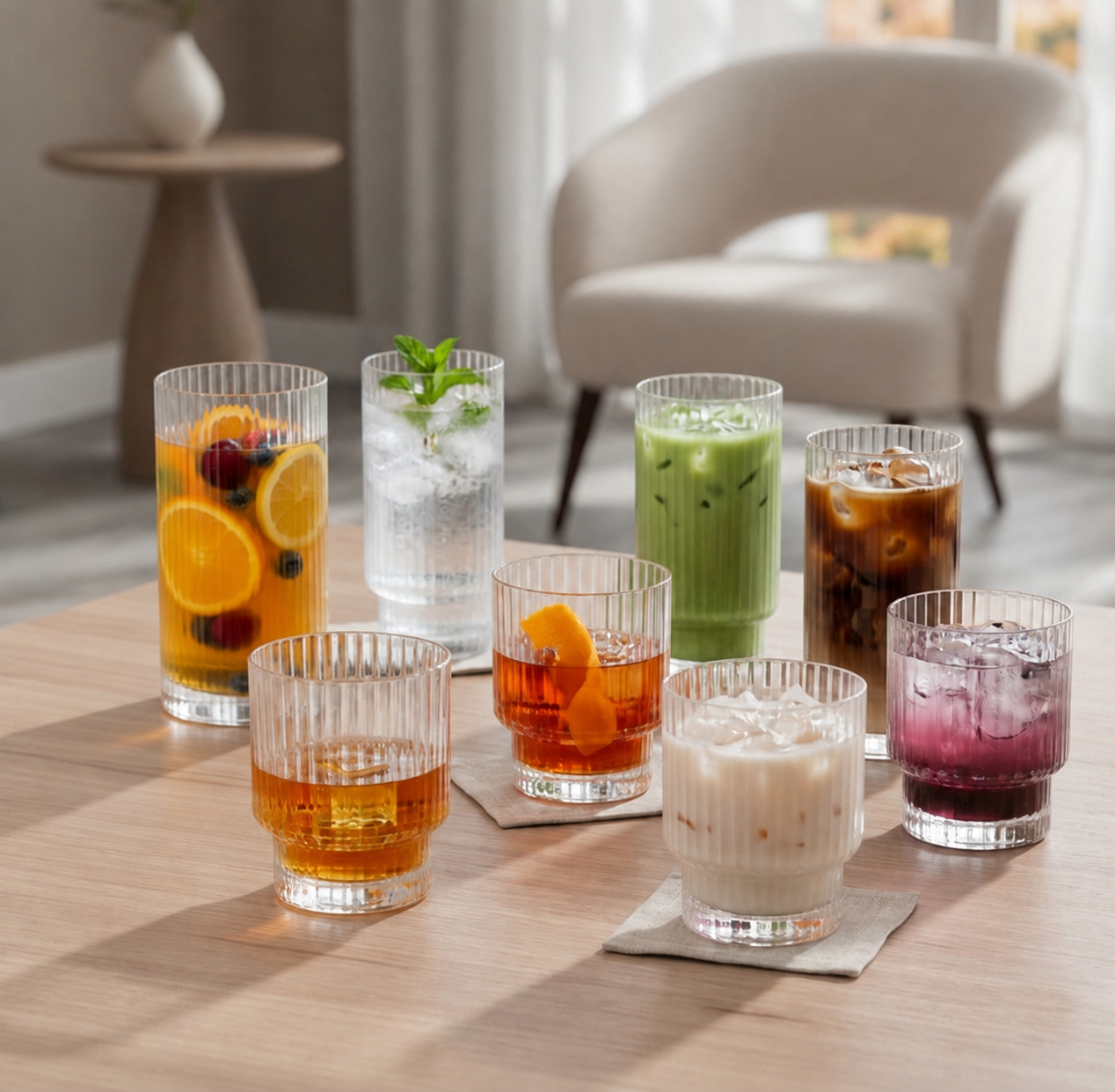 Verres nervurés empilables Ridge Vintage — Ensemble de 8 (4 x 325 ml + 4 x 185 ml) — Photo 2